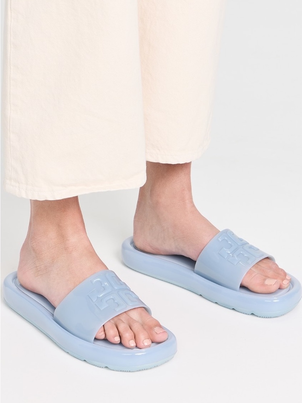 Tory Burch Bubble Jelly Blue Double T Logo Slide Sandals Women’s Size 5